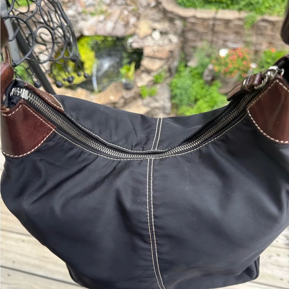 Dooney & Bourke Black Nylon Hobo Shoulder Bag with Leather Trim